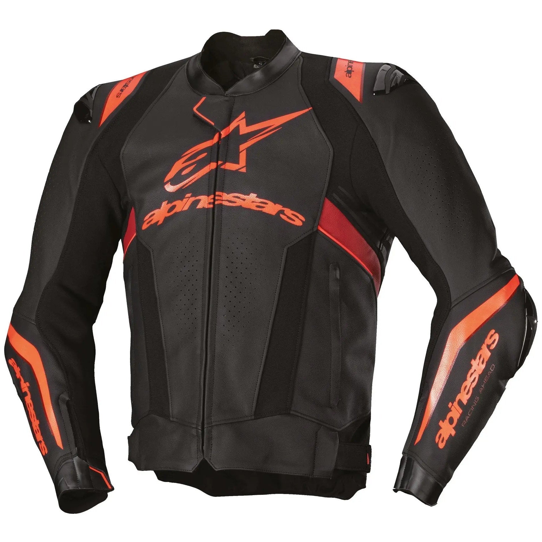 Alpinestars Missile V3 Ignition Leather Jacket Black / Fluo Red / Dark Red, front view