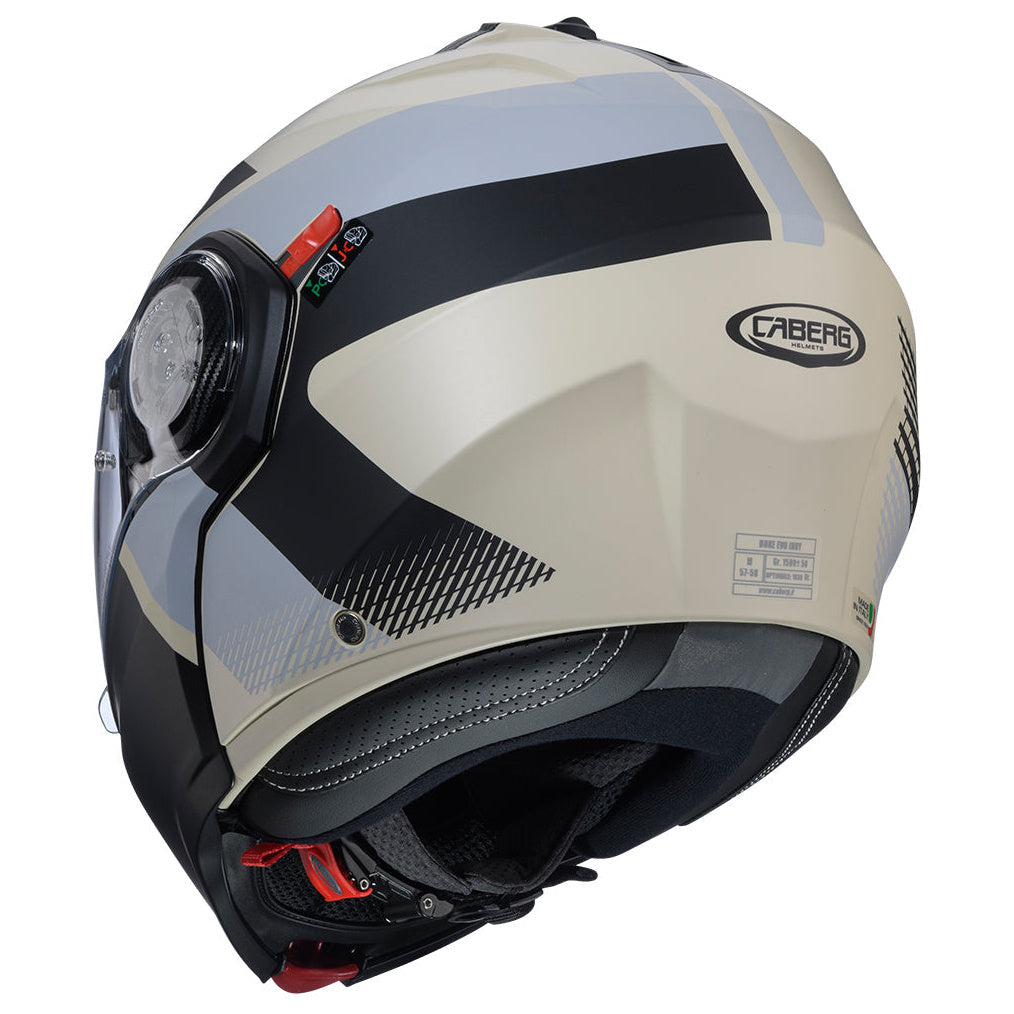 Caberg Duke Evo Indy Matt Sand / Black / Grey helmet, rear three-quarter view