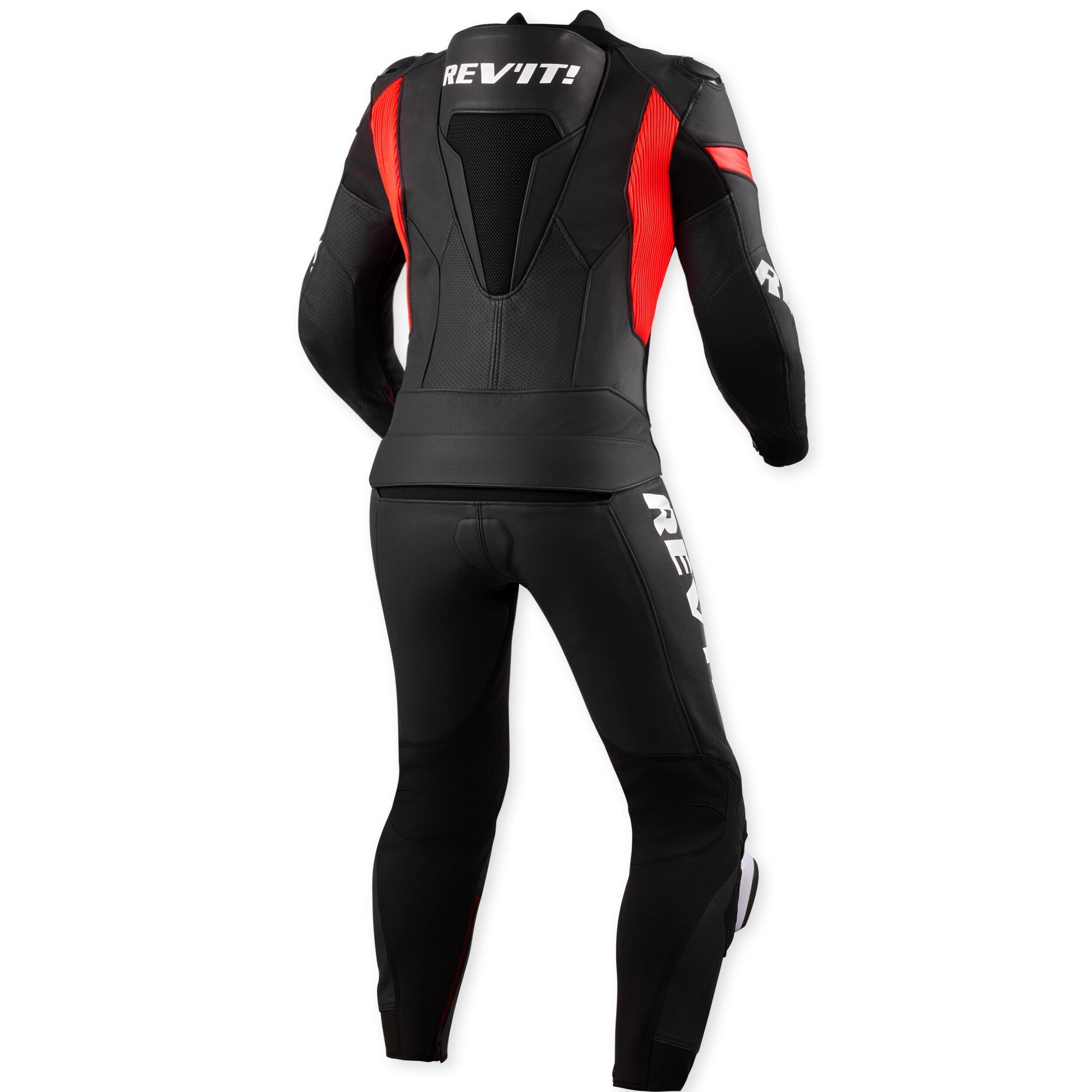 Revit Argon 3 Combi Two Piece Leather Suit Black / Neon Red back view