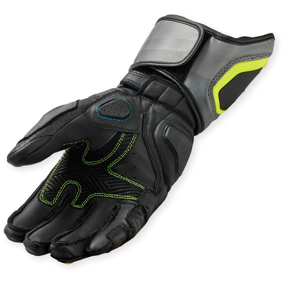 Revit Quantum 3 Leather / Textile Gloves Grey / Neon Yellow – single glove view