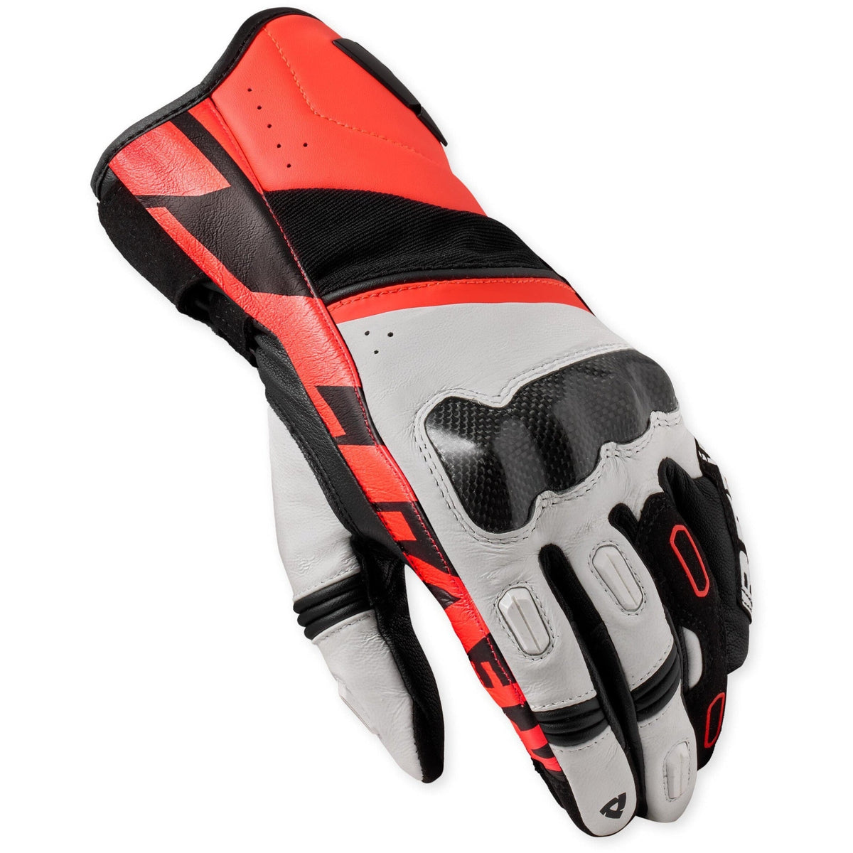 Revit RSR 5 Gloves White / Neon Red back-of-hand view