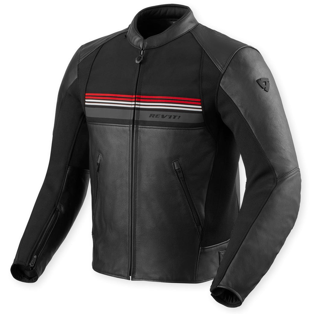 Revit Mile 2 Leather Jacket Black / Red – front view