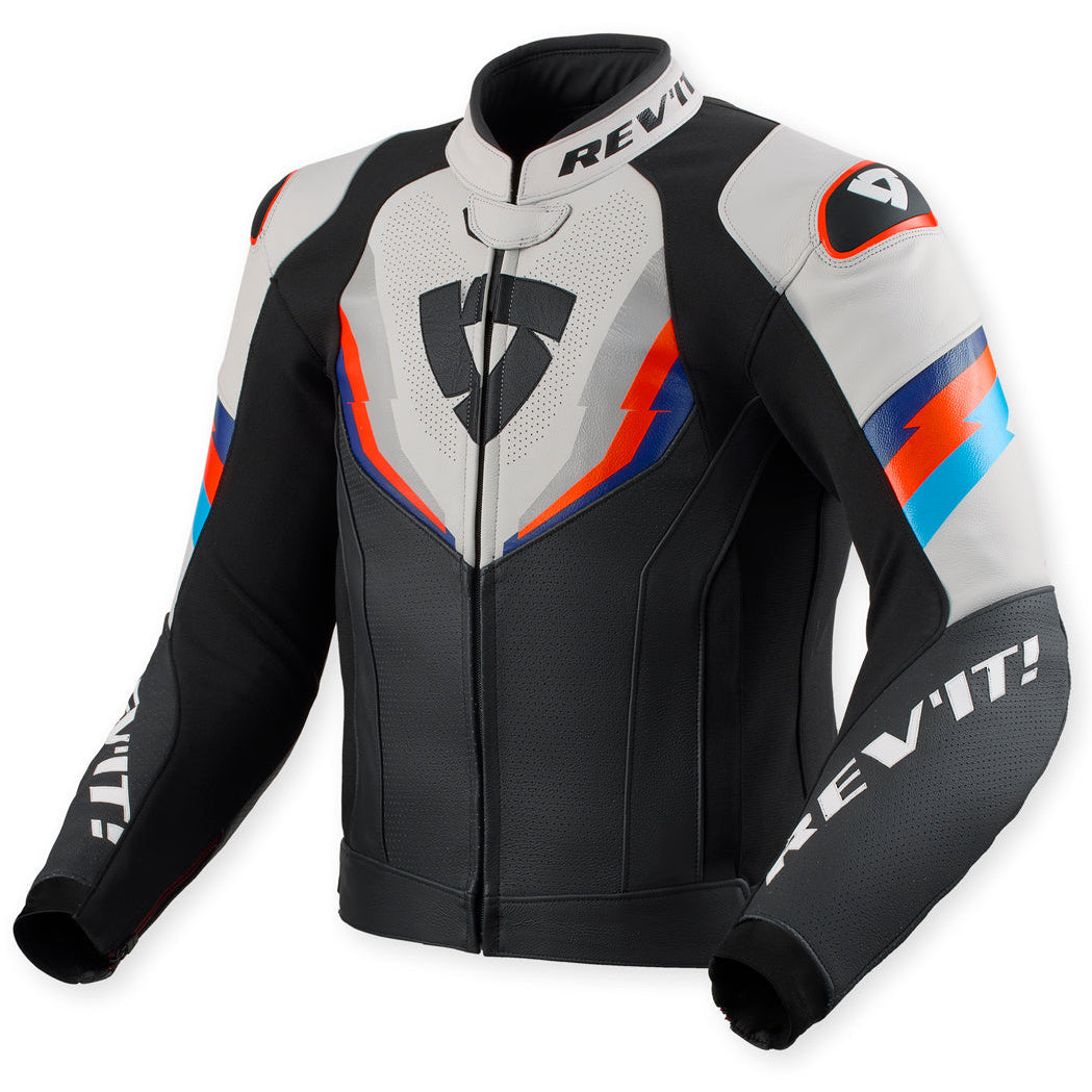 Revit Quantum 3 Leather Jacket Black / Light Grey – front view