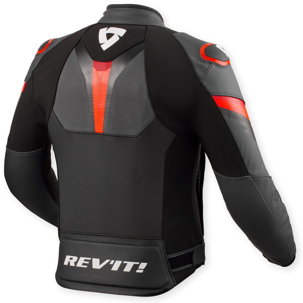 Revit Quantum 3 Leather Jacket Black / Neon Red – rear view