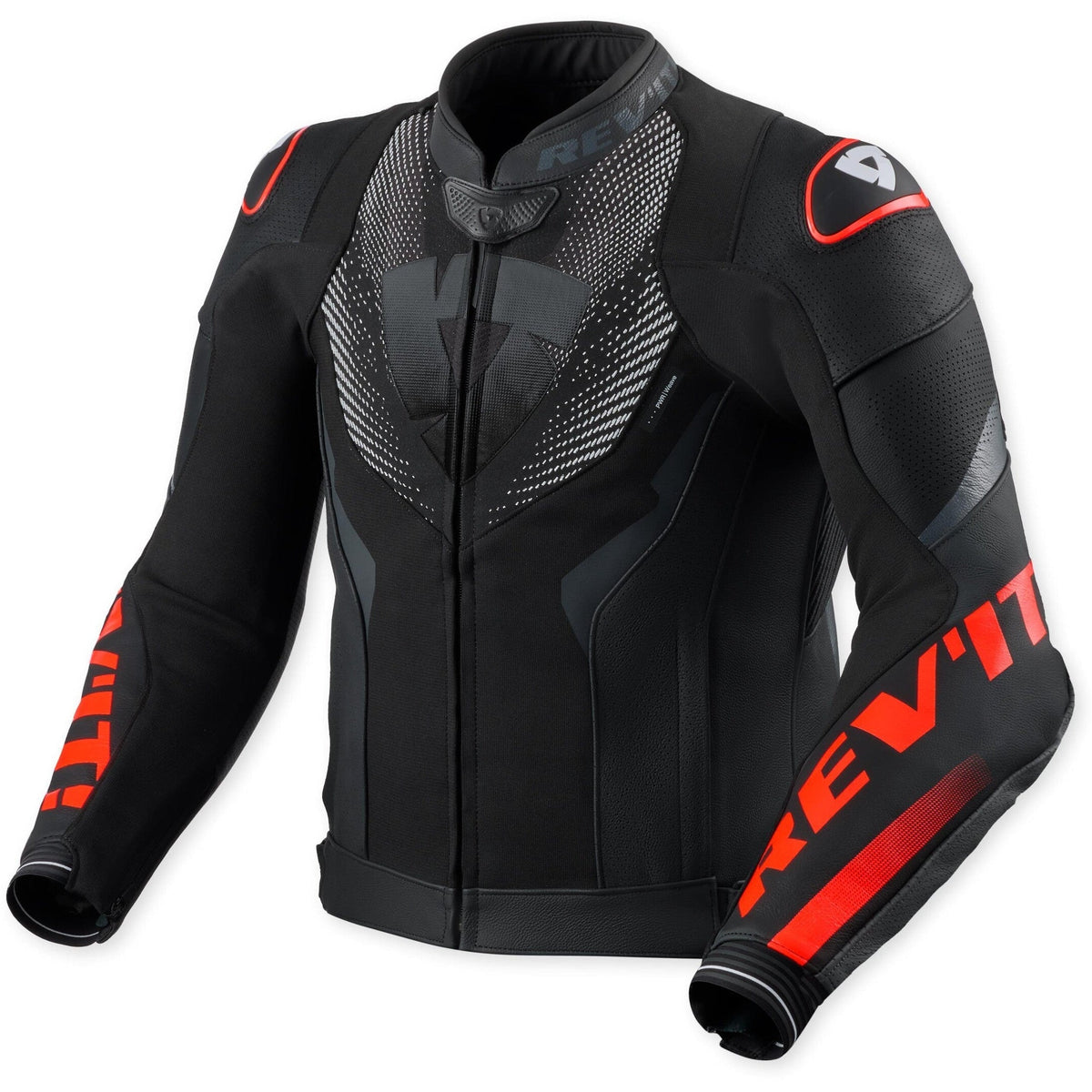 Revit Hyperspeed 3 Air Leather Jacket Black / Neon Red front view