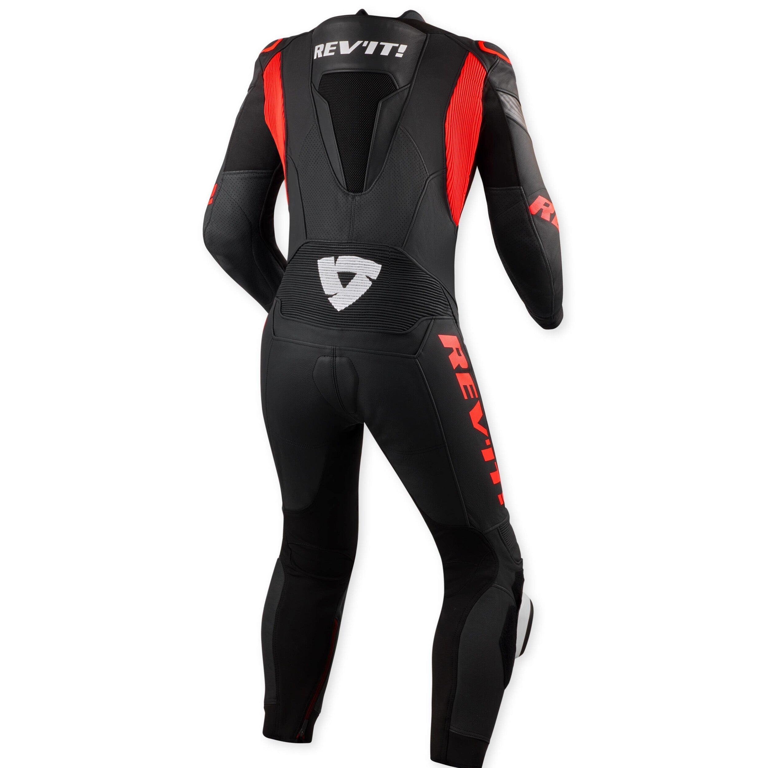 Revit Argon 3 One Piece Leather Suit Black / Neon Red back view