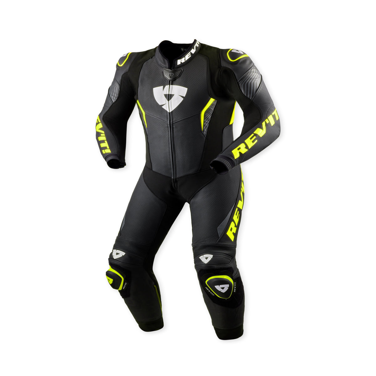 Revit Argon 3 One Piece Leather Suit Black / Neon Yellow FREE UK Delivery, FREE 365 Day Returns | Moto Central