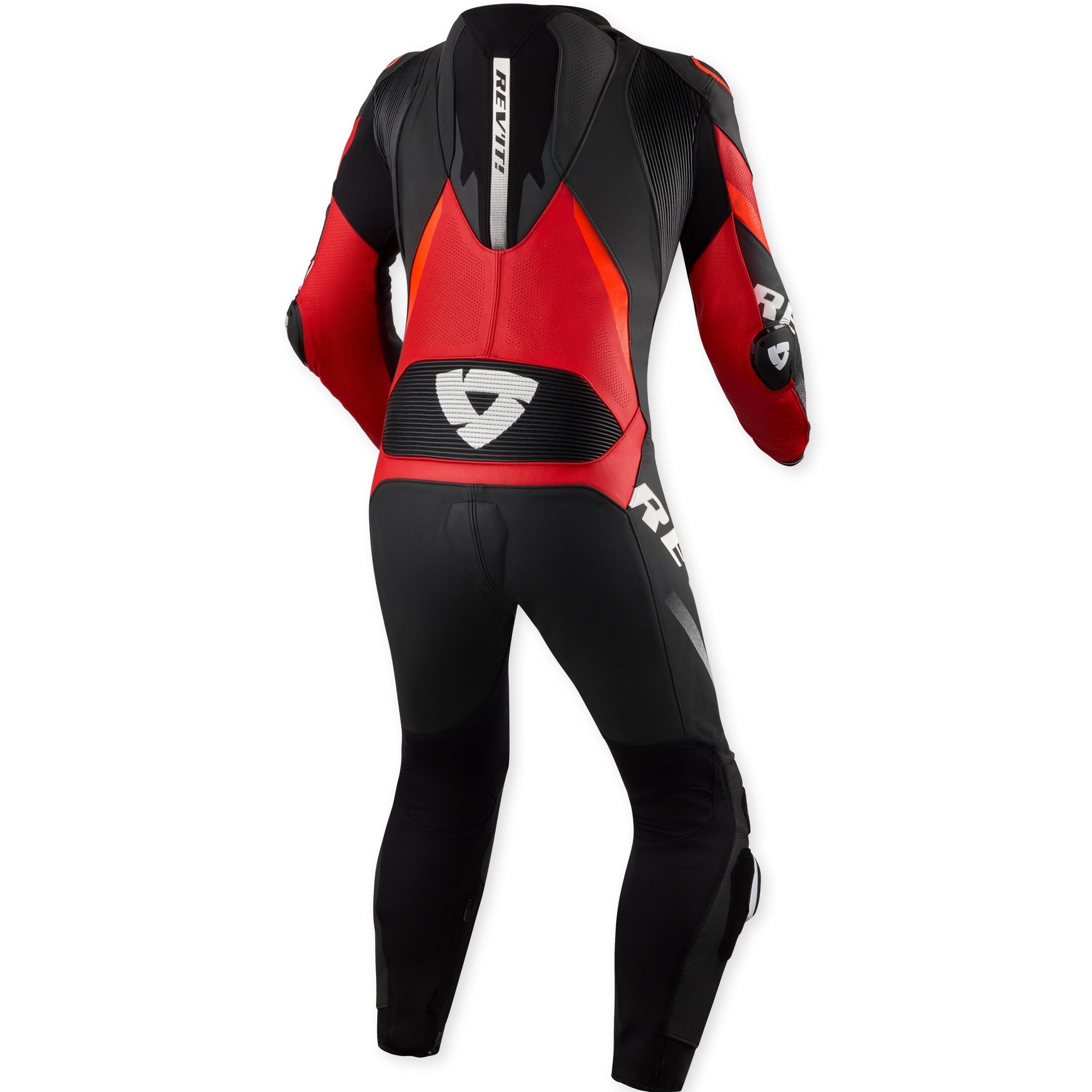Revit Hyperspeed 3 One Piece Leather Suit Black / Neon Red back view