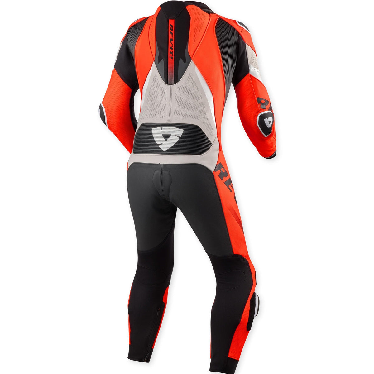 Revit Hyperspeed 3 One Piece Leather Suit Light Grey / Neon Red back view