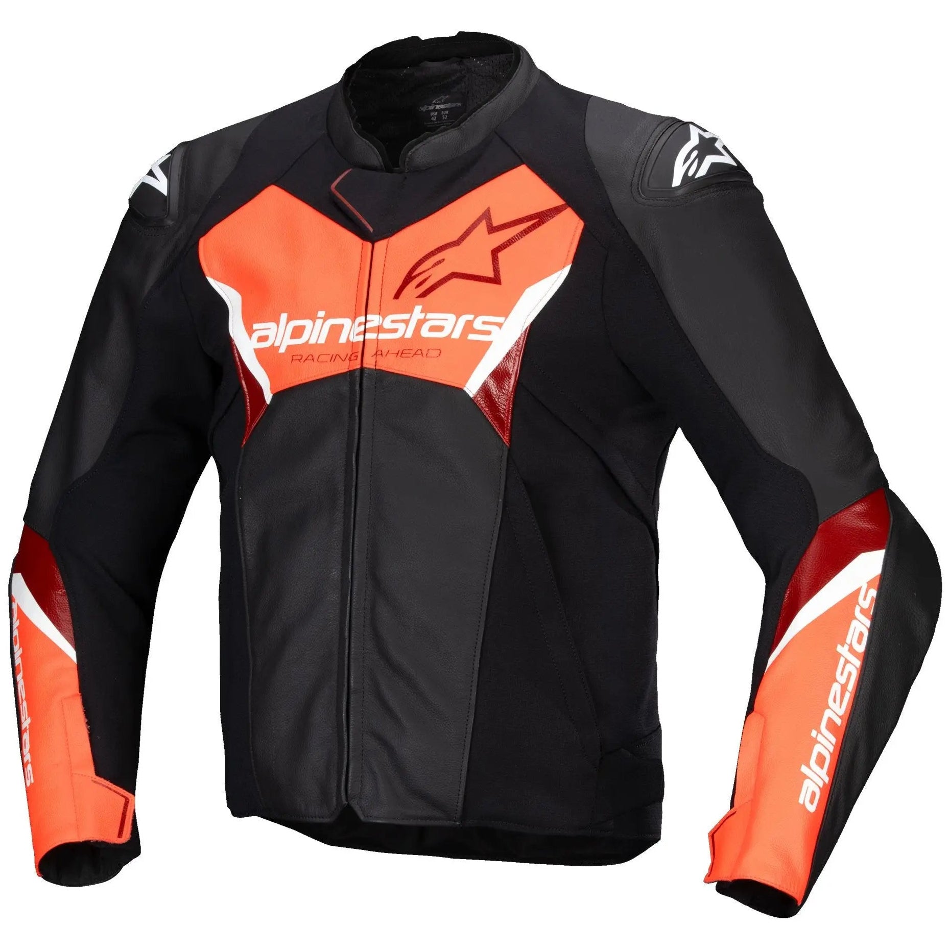 Alpinestars Faster V3 Leather Jacket Black / Fluo Red, front view