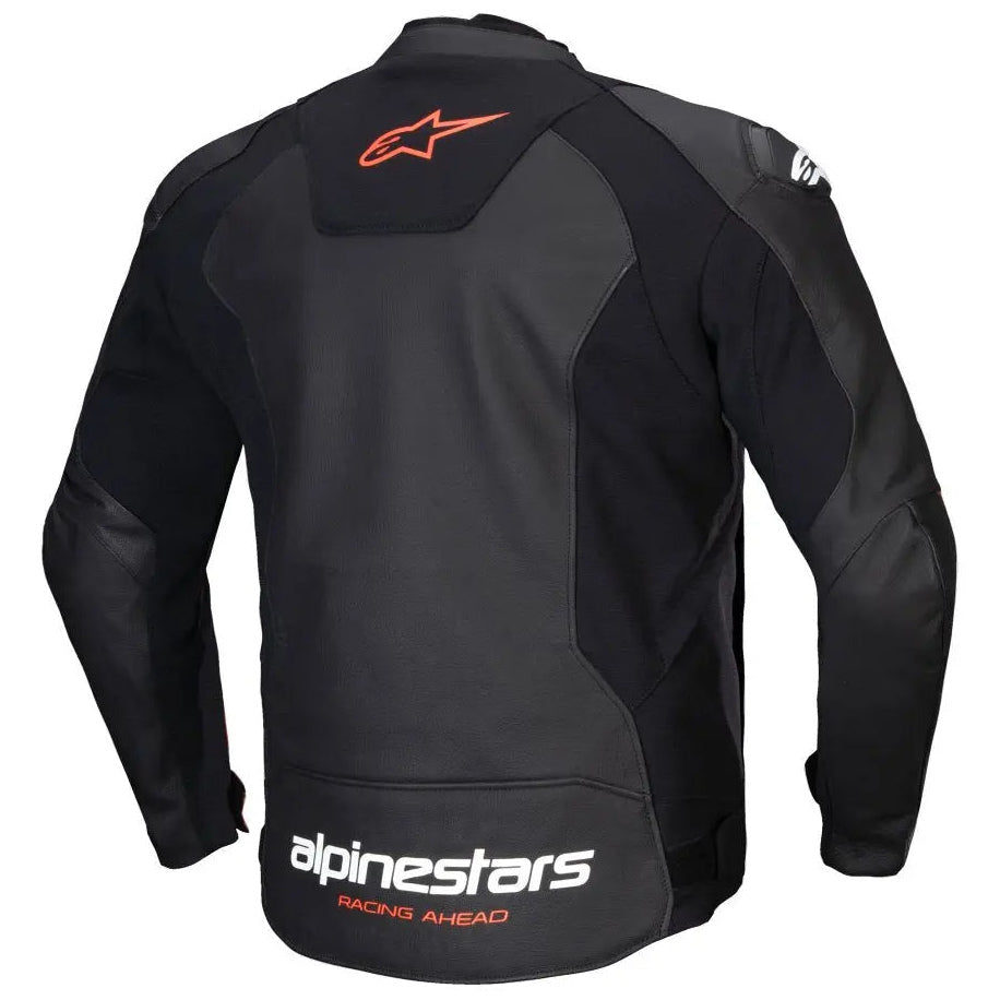 Alpinestars Faster V3 Leather Jacket Black / Fluo Red, back view