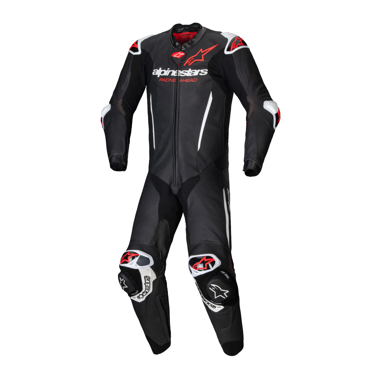 Alpinestars GP-R7 One Piece Leather Suit Black / White / Fluo Red, front product view