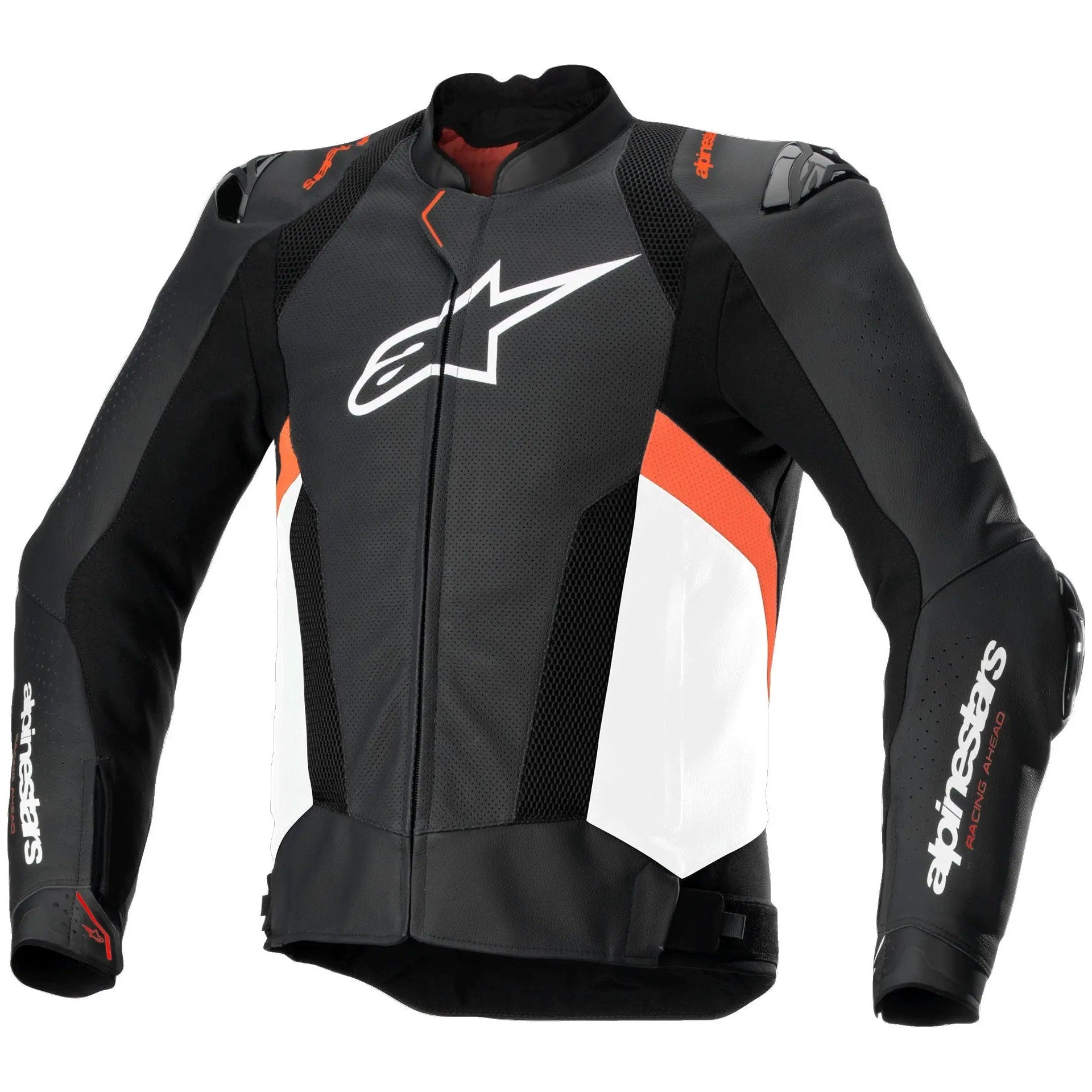 Alpinestars Missile V3 Airflow Leather Jacket Black / White / Fluo Red, front view