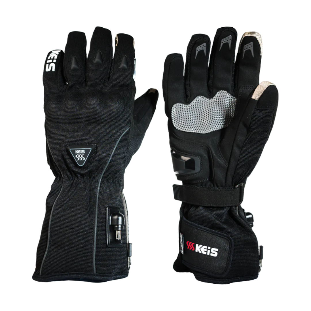 Keis G701 Premium Heated Textile Touring Gloves - pair showing palm and back-of-hand