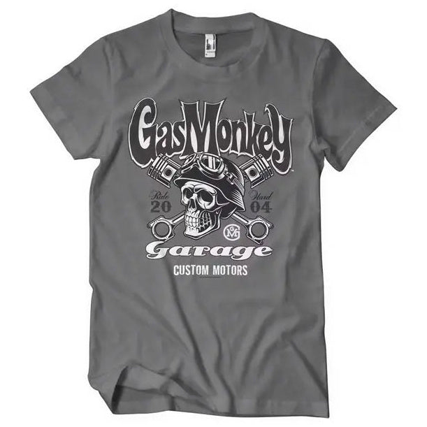 Gas Monkey Garage Custom Motors Skull T-Shirt Dark Grey — front view