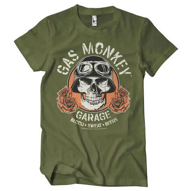 Gas Monkey Garage Skull T-Shirt Olive — front view