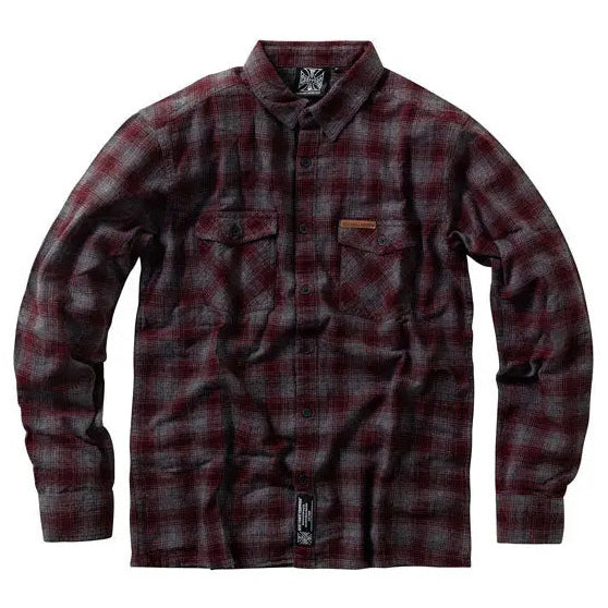 West Coast Choppers Rigid Flannel Shirt Burgundy / Grey, front view