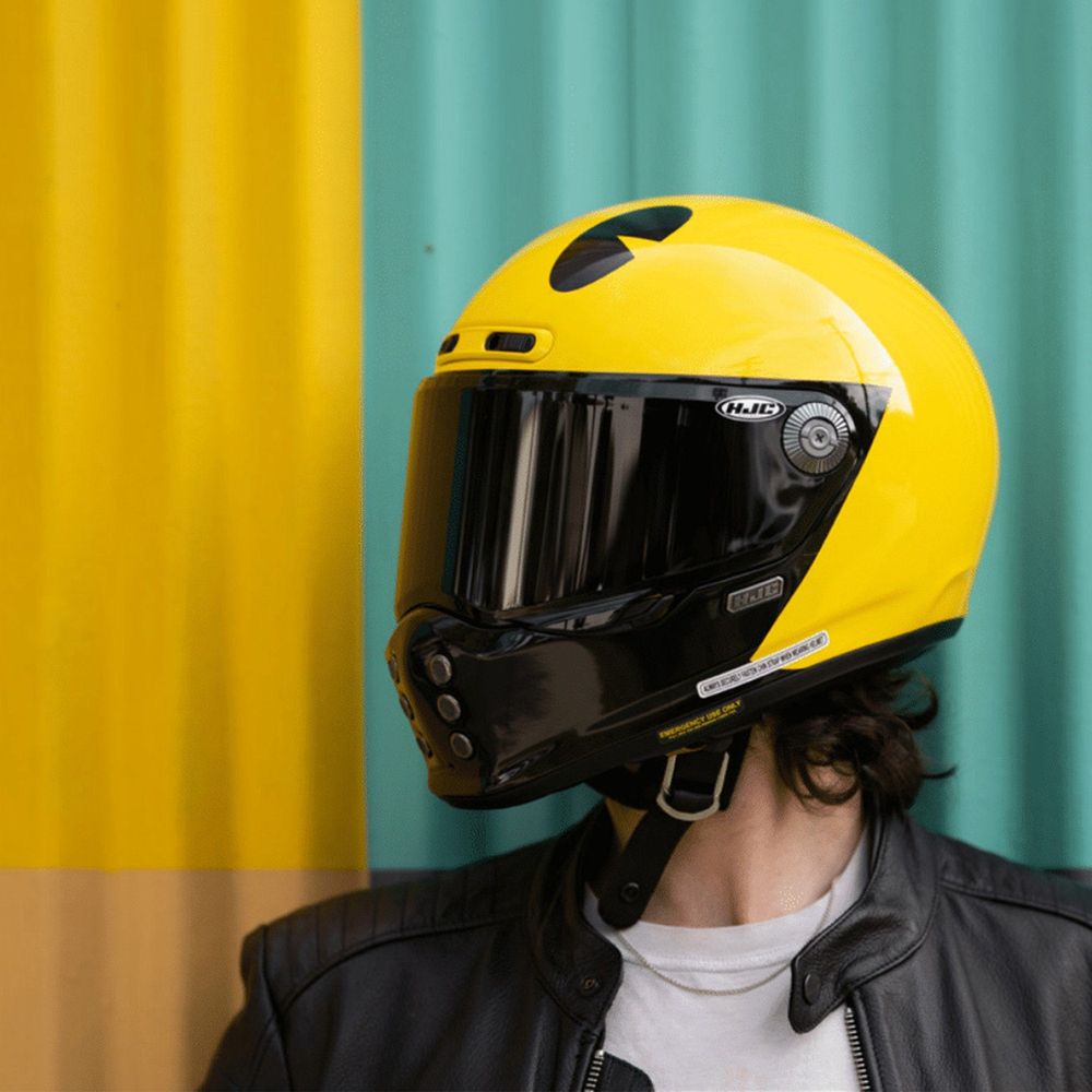 full face hjc motorcycle helmets yellow F71 Catos Helmet 2XL Inspired by the original FG Streetfighter Motorcycle Helmet Yellow HJC