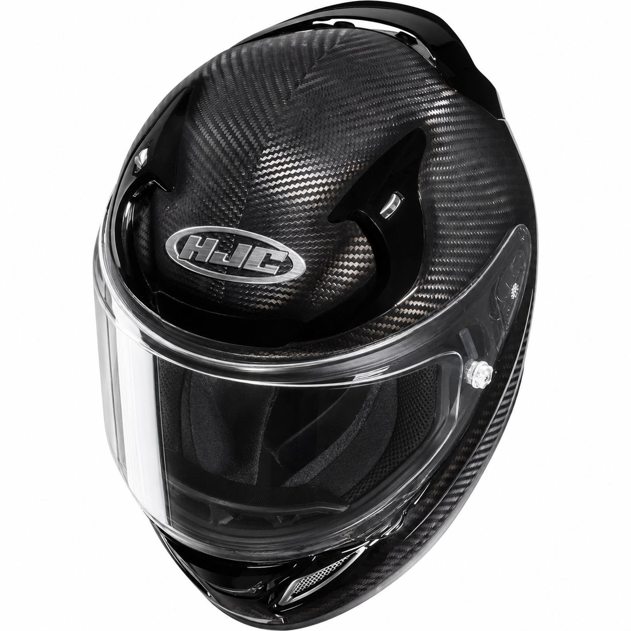 HJC RPHA 12 Carbon, alternate full-face motorcycle helmet angle on white background