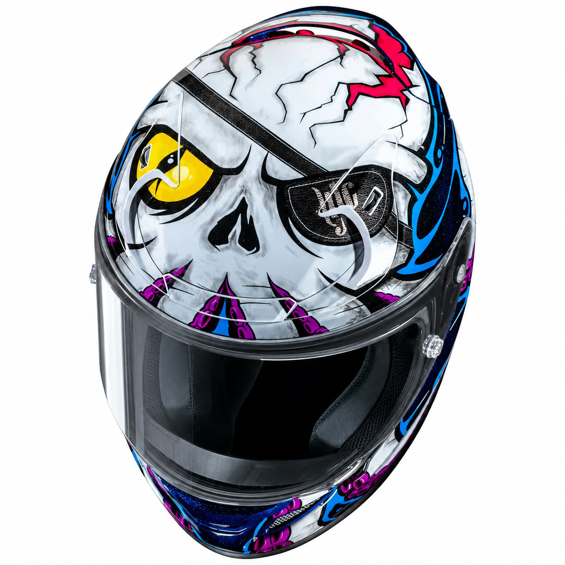 HJC RPHA 12 Kraken Blue / Purple / White, alternate full-face motorcycle helmet angle on white background