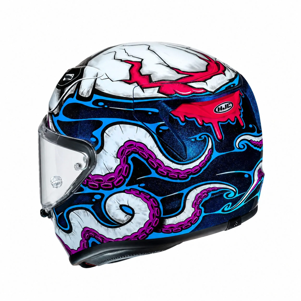 HJC RPHA 12 Kraken Blue / Purple / White, alternate full-face motorcycle helmet angle on white background
