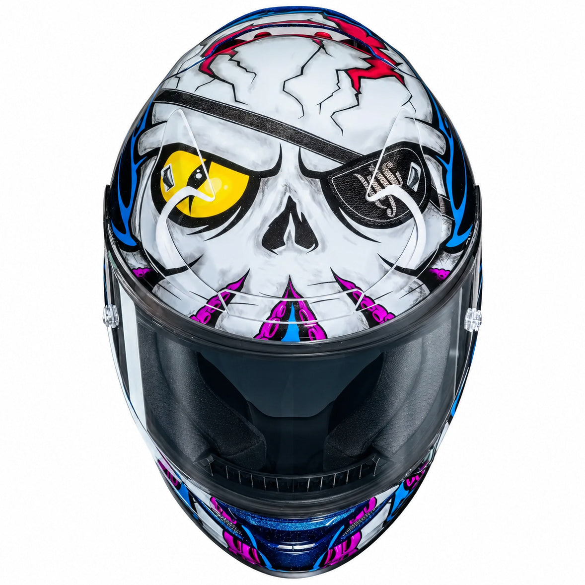 HJC RPHA 12 Kraken Blue / Purple / White, alternate full-face motorcycle helmet angle on white background