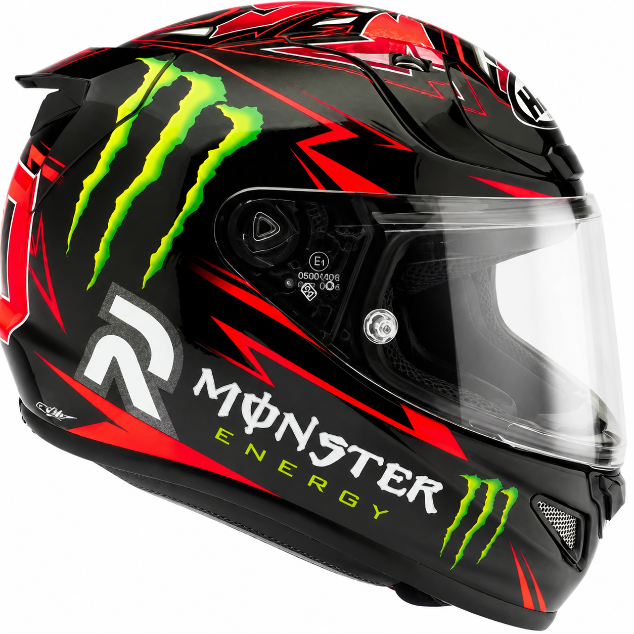 HJC RPHA 12 Quartararo Replica MC1 Black / Red Full Face Motorcycle Helmet – left side view