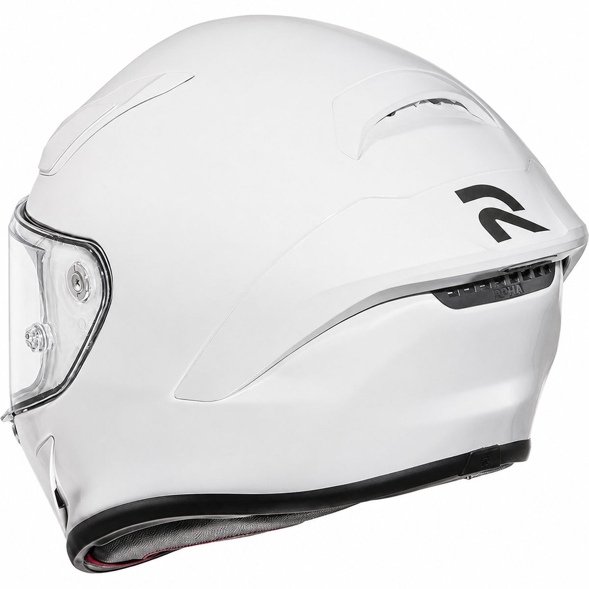 HJC RPHA 1 White, alternate full-face motorcycle helmet angle on white background