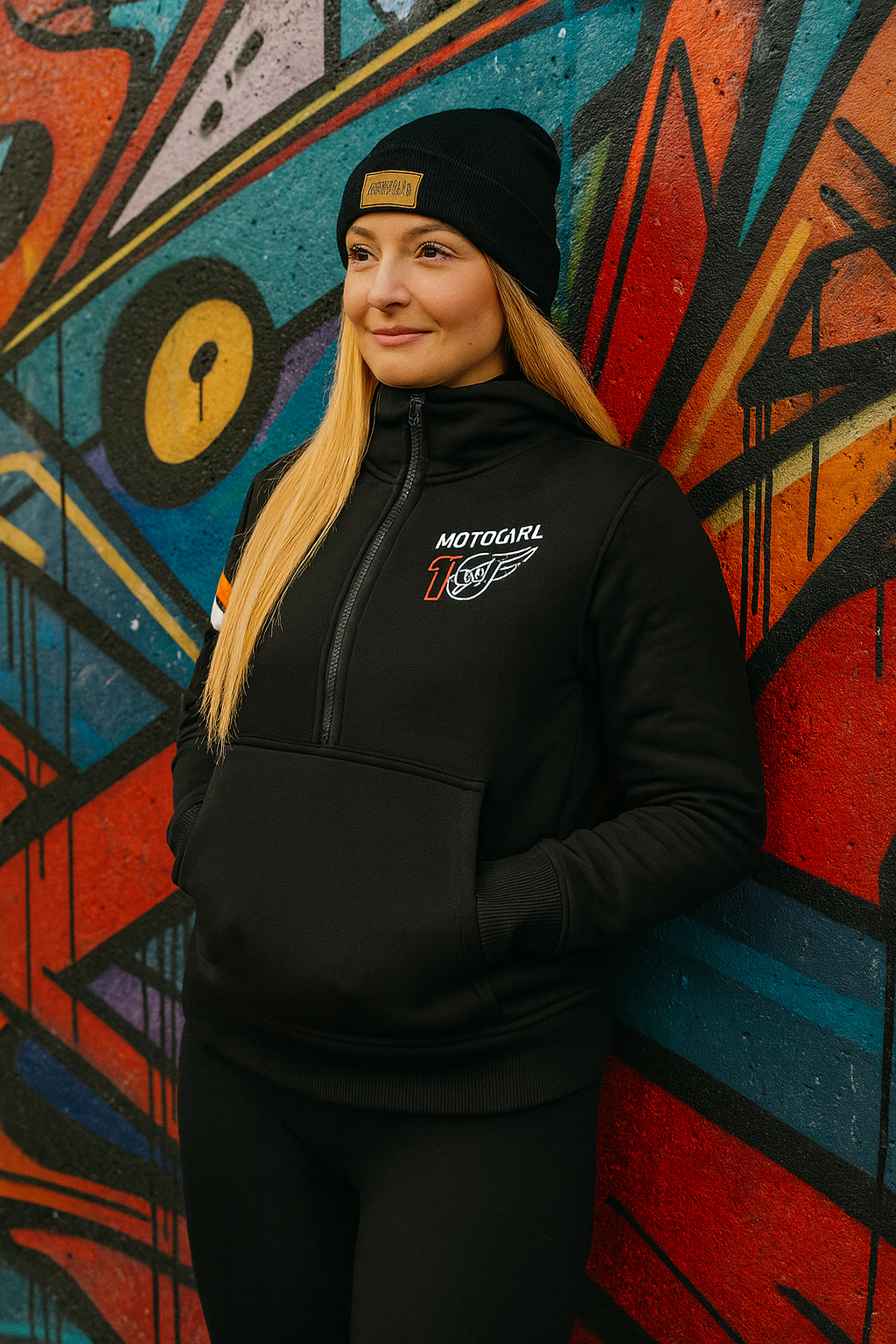 MotoGirl M10 Half Zip Limited Edition Ladies Hoodie Black FREE UK Delivery, FREE 365 Day Returns | Moto Central