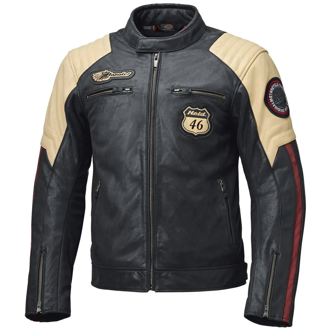Held Baker 2 Leather Jacket Blue / Beige / Burgundy front view