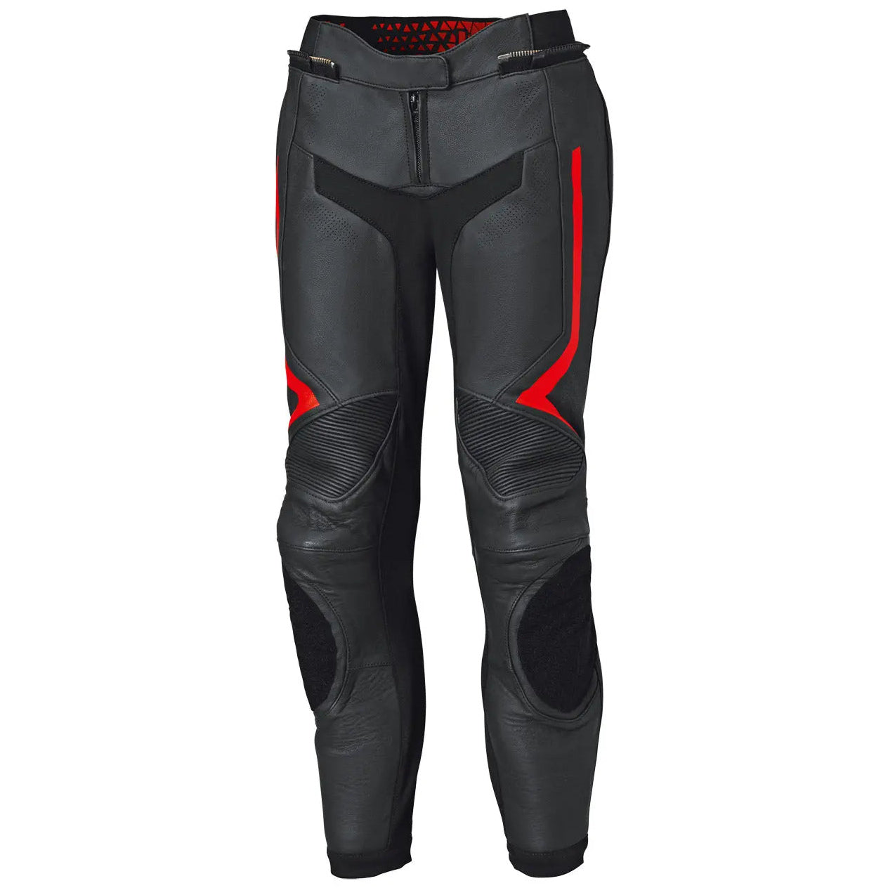 Held Street Rocket 4 Base Ladies Leather Trouser Black / Neon Red motorcycle trousers, front view