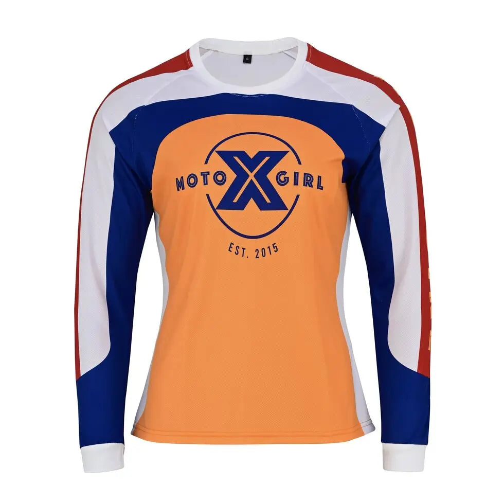 MotoGirl Retro Ladies MX Jersey Orange / White / Blue FREE UK Delivery, FREE 365 Day Returns | Moto Central