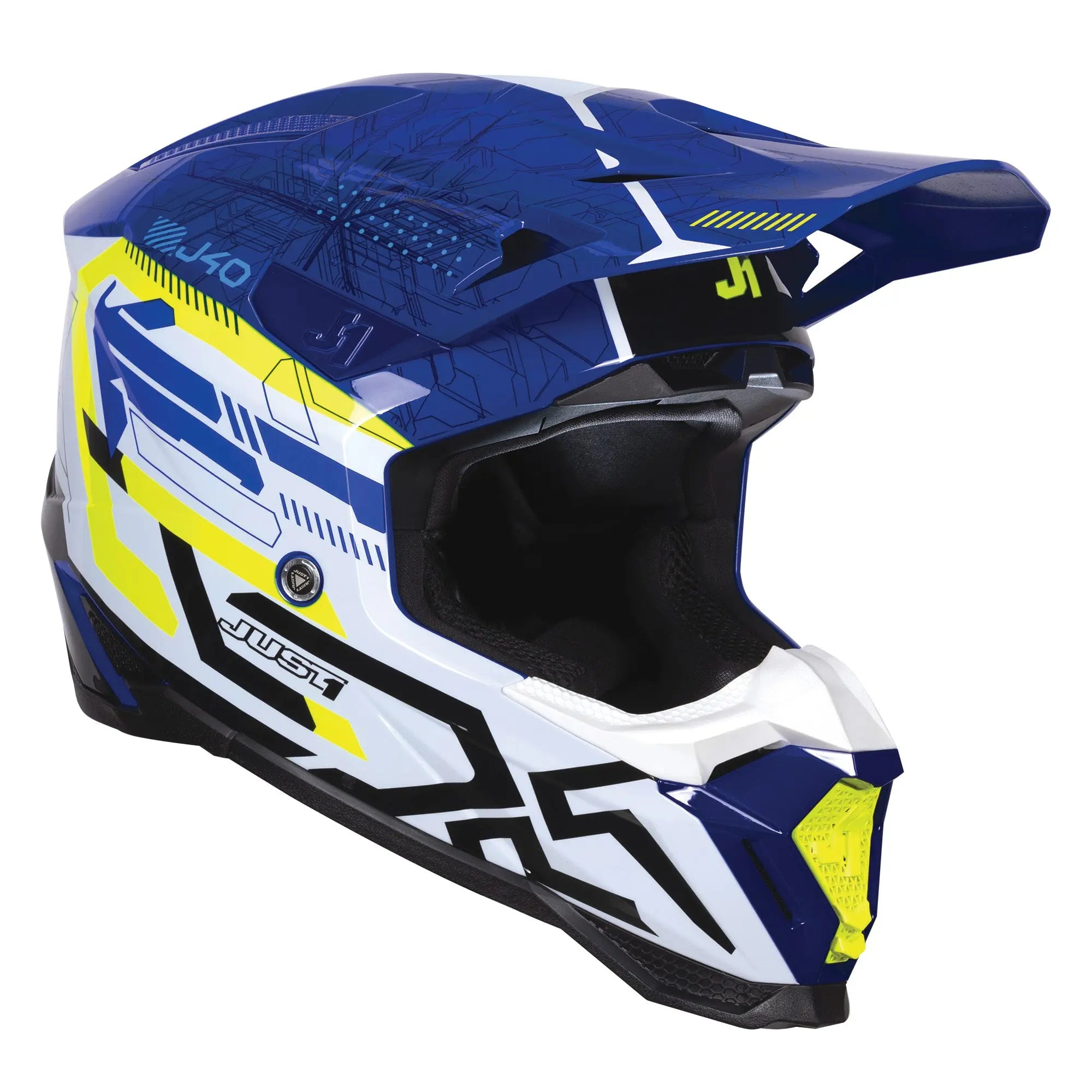 Just1 J40 Mission Fluo Yellow / Gloss Blue FREE UK Delivery, FREE 365 Day Returns | Moto Central