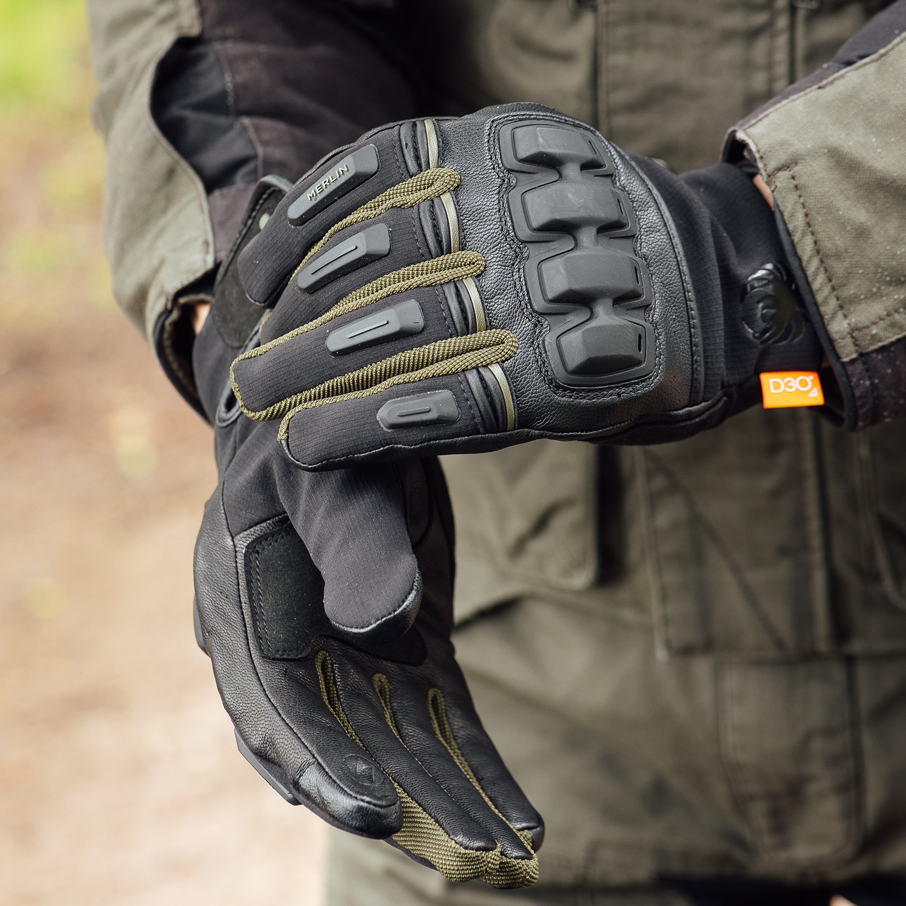 Merlin Jura Hydro D3O Gloves Black / Dark Green FREE UK Delivery, FREE 365 Day Returns | Moto Central