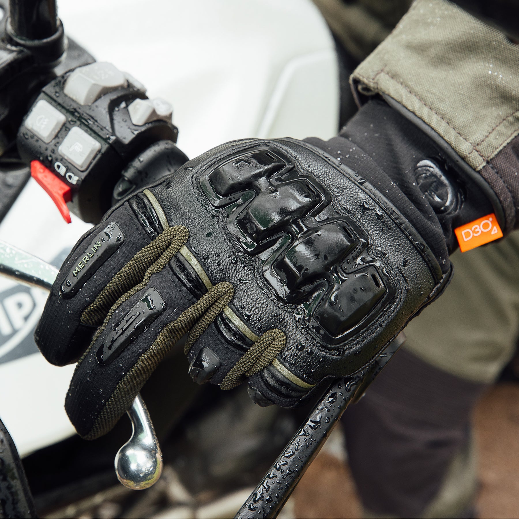 Merlin Jura Hydro D3O Gloves Black / Dark Green FREE UK Delivery, FREE 365 Day Returns | Moto Central