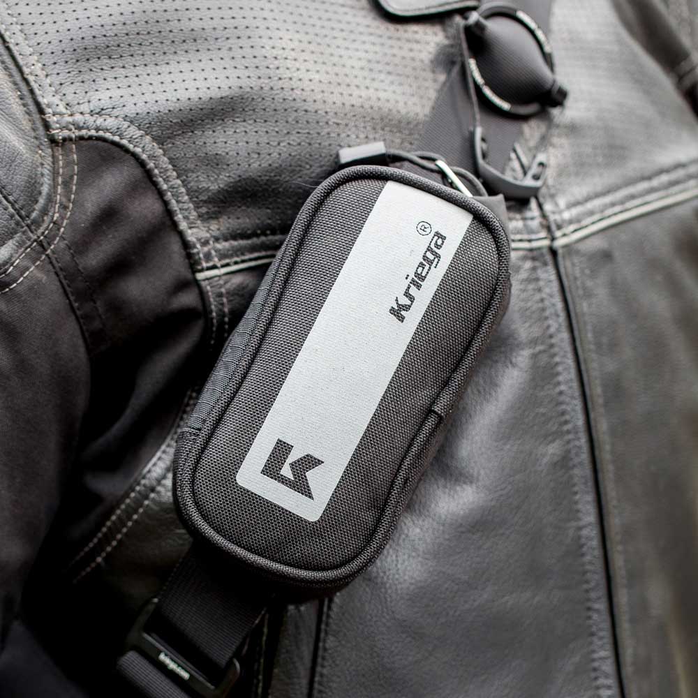 Kriega Harness Pocket Black - 0.5 Liters - attached to a rider harness