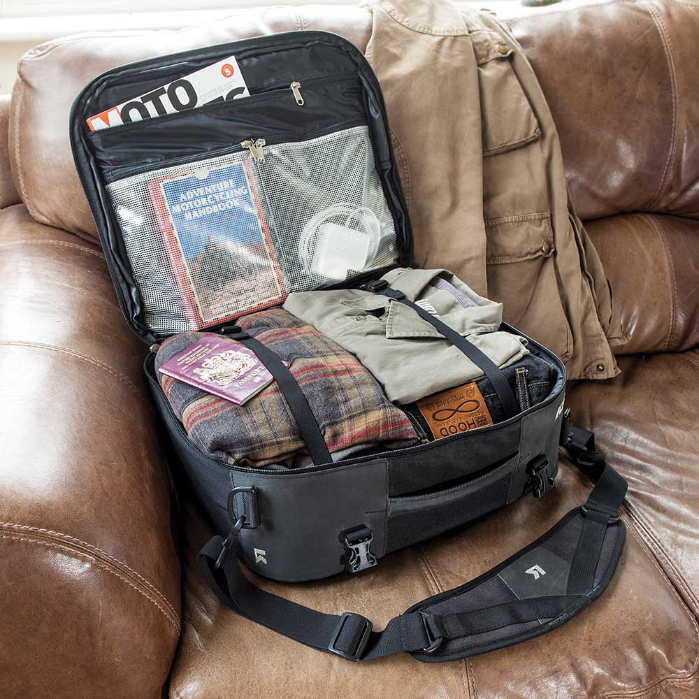 Kriega KS40 Travel Bag Black - 30 To 40 Liters - open with packed clothing