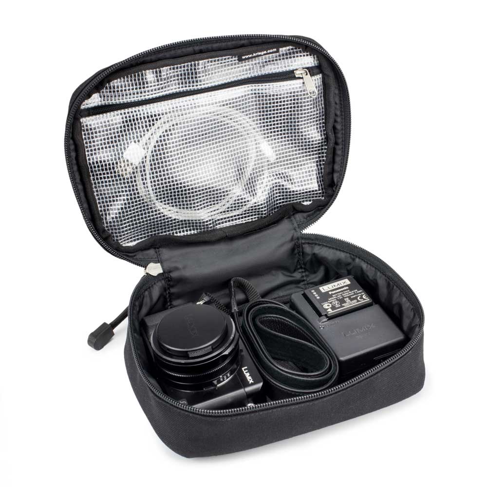 Kriega Kube XL Organizer Black - 2 Liters - open with camera accessories