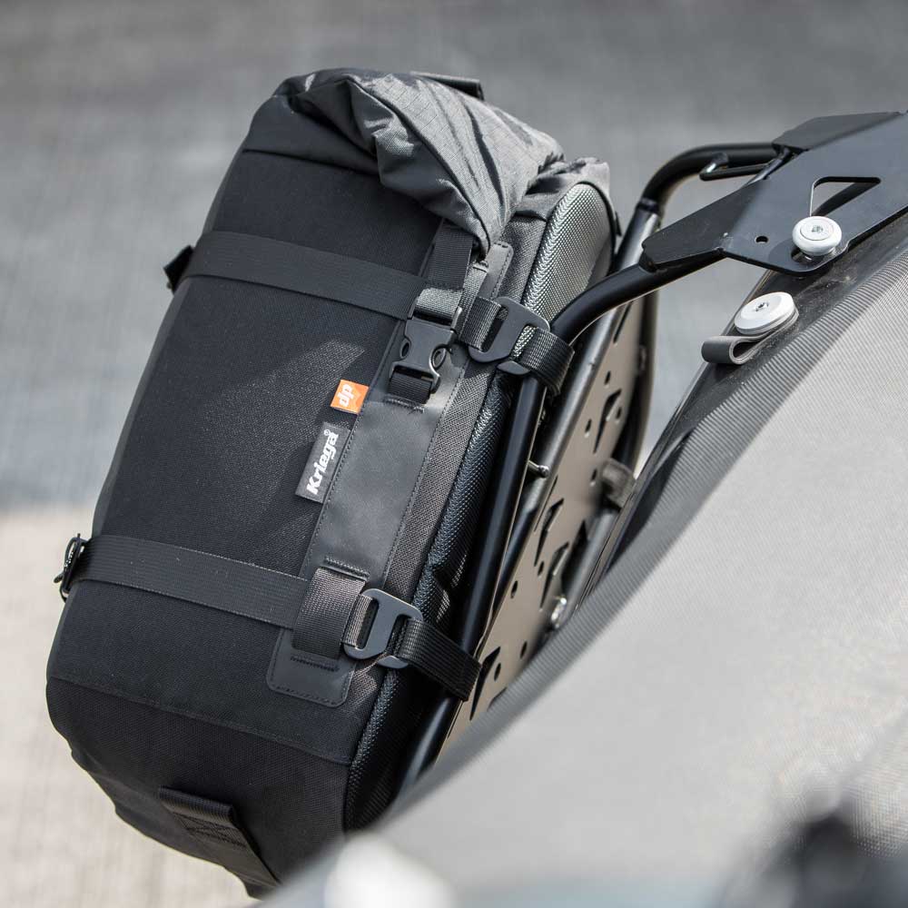 Kriega OS 18 Adventure Pack Black - 18 Liters - mounted on a pannier frame