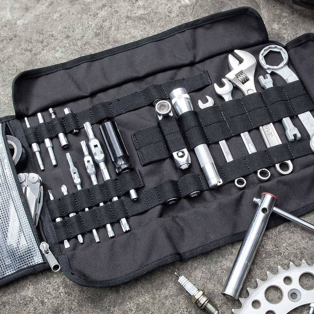 Kriega Tool Roll Bag Black - 550 x 225mm - tool organisation example
