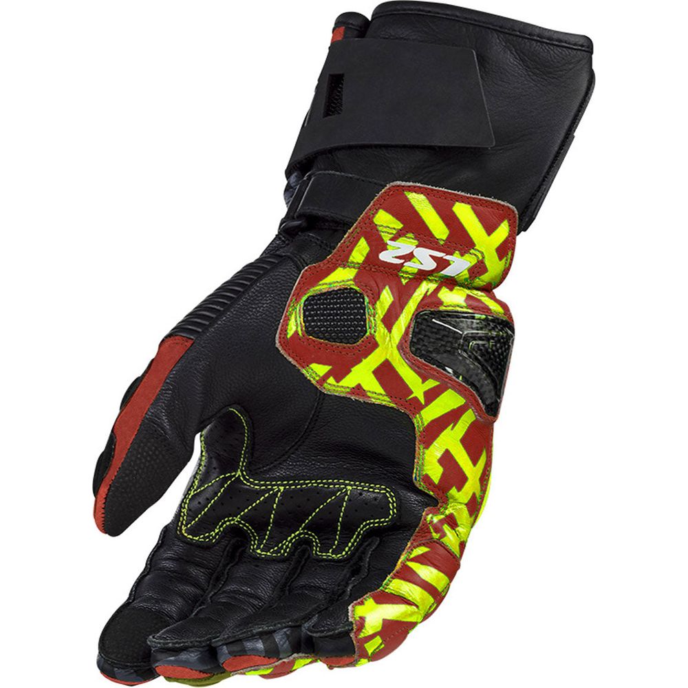 LS2 Feng Racing Leather Gloves Red / Hi-Viz Yellow