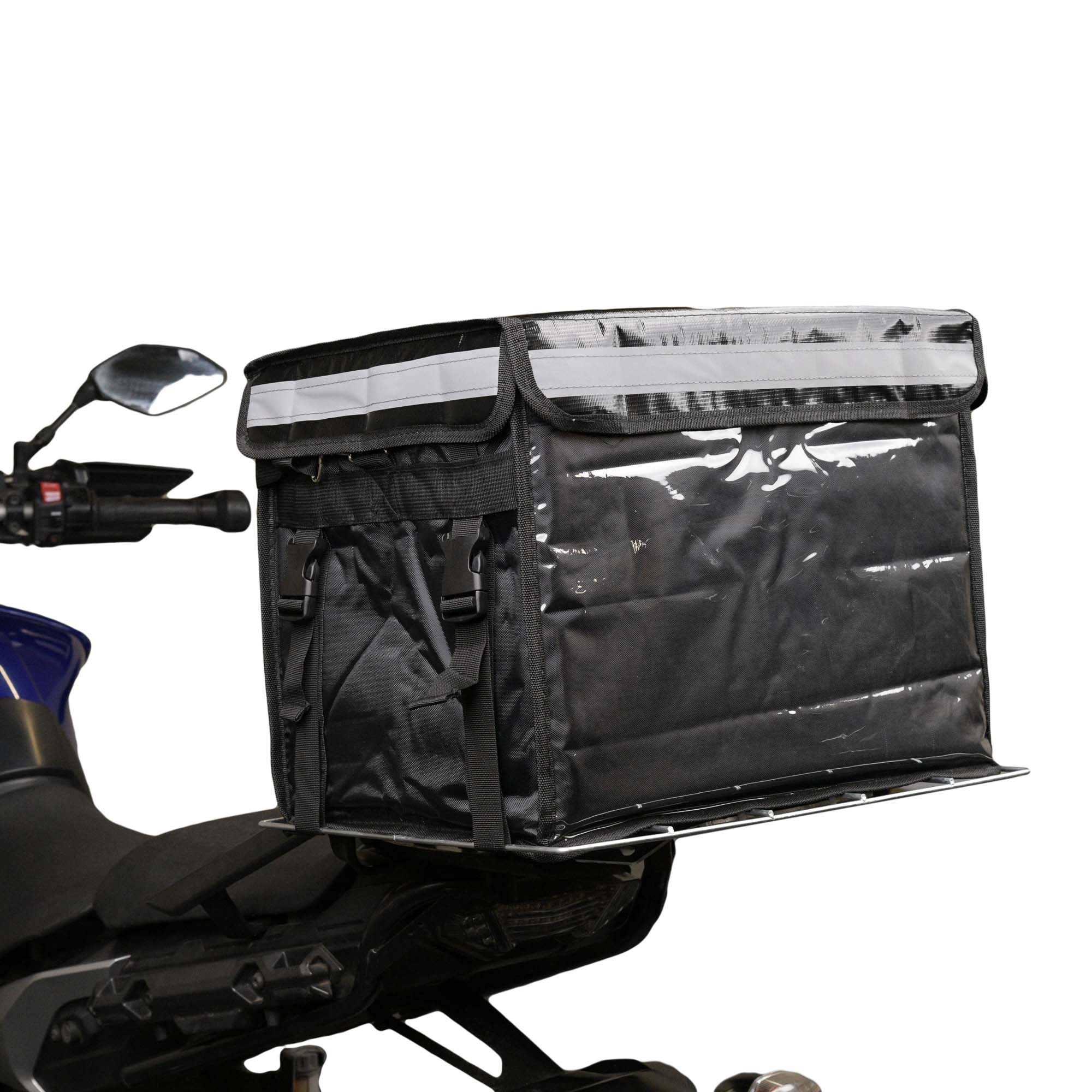 Bike It Thermo-Box With Fitting Kit - 48 Litres - fitted to a motorcycle, left-side view