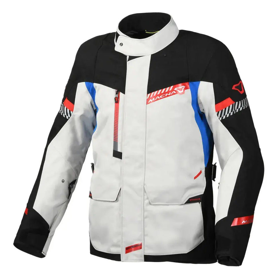Macna Aspire Textile Jacket Light Grey / Black / Blue  - FREE UK Shipping, FREE 365 Day Returns | Moto Central