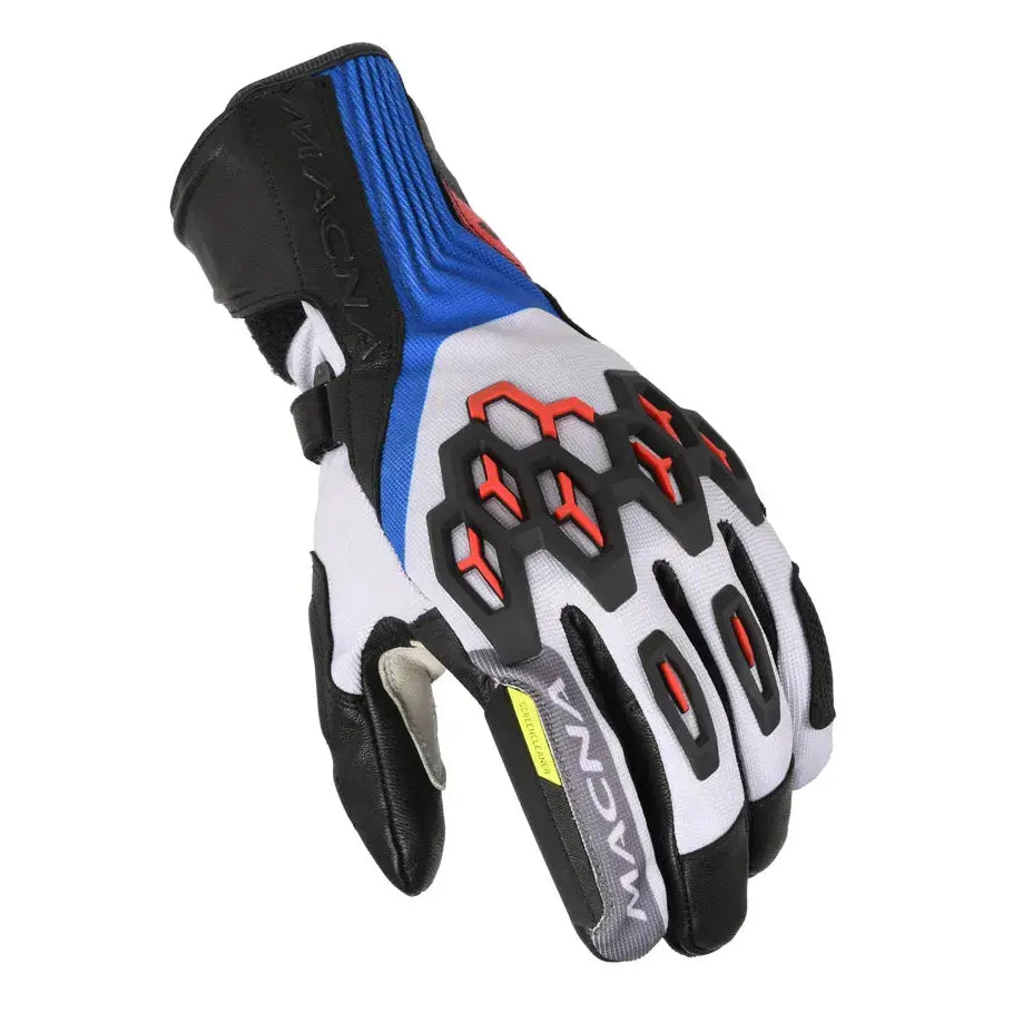 Macna Brawler RTX Textile Gloves White / Red / Blue  - FREE UK Shipping, FREE 365 Day Returns | Moto Central