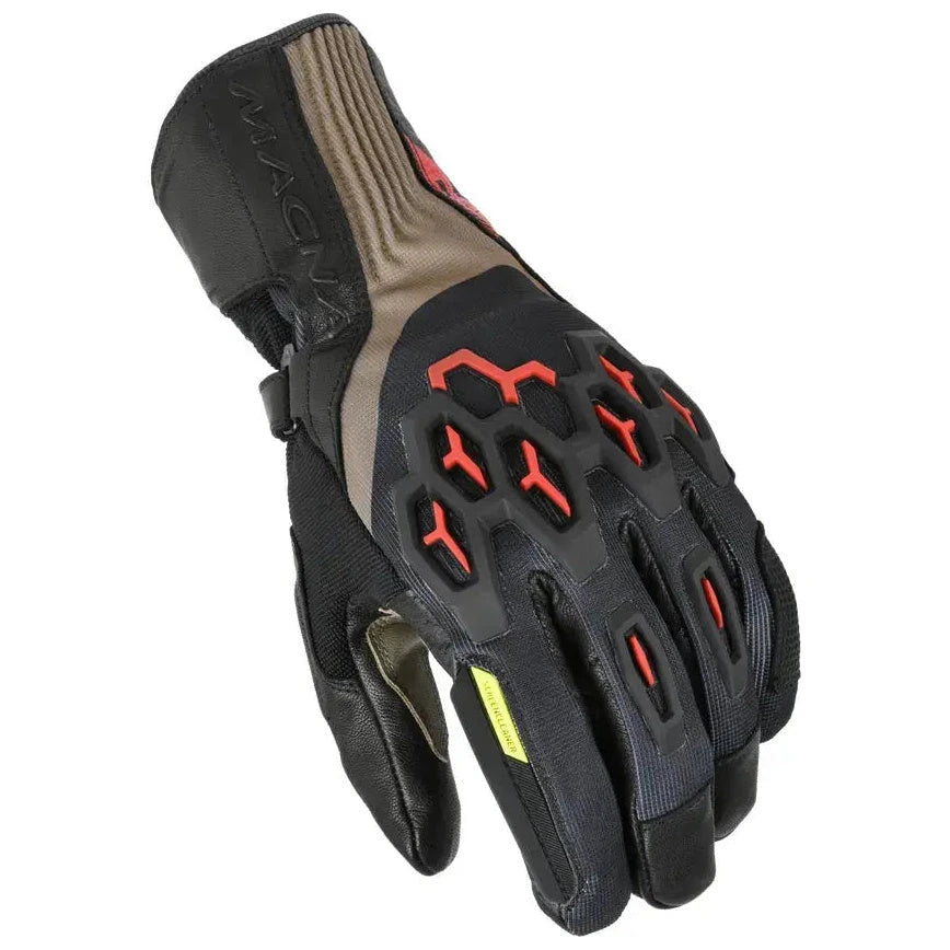 Macna Brawler RTX Textile Gloves Taupe / Red / Black  - FREE UK Shipping, FREE 365 Day Returns | Moto Central