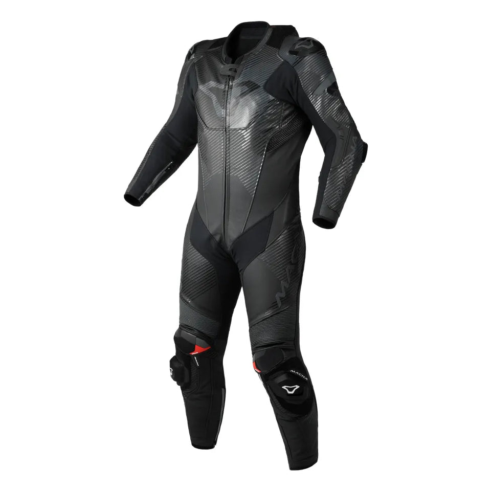 Macna Ignite 1-Piece Leather Suit Black – one-piece motorcycle leather suit front view