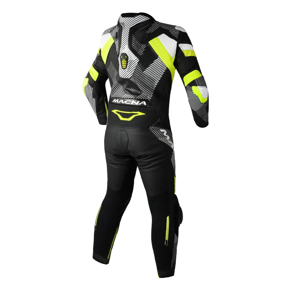 Macna Ignite 1-Piece Leather Suit Black / Yellow – one-piece motorcycle leather suit rear view