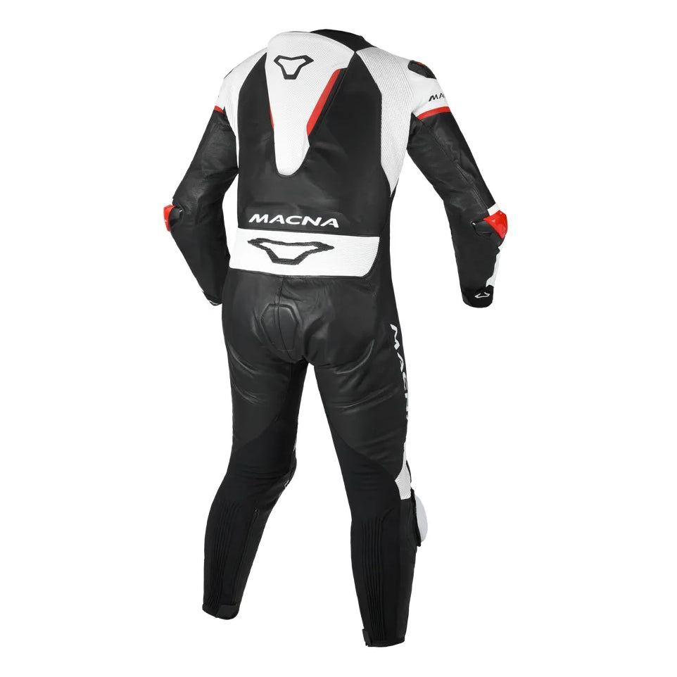 Macna Mizuro 1-Piece Leather Suit White / Red – one-piece motorcycle leather suit rear view