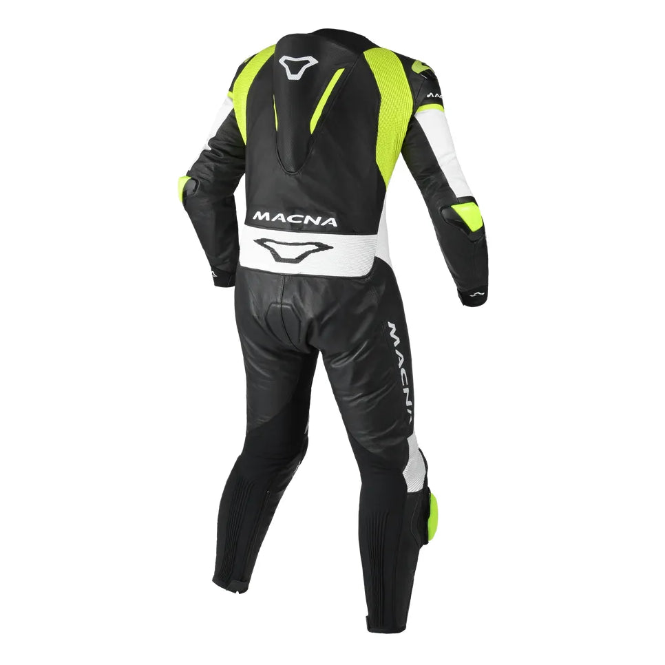 Macna Mizuro 1-Piece Leather Suit Black / Yellow – one-piece motorcycle leather suit rear view