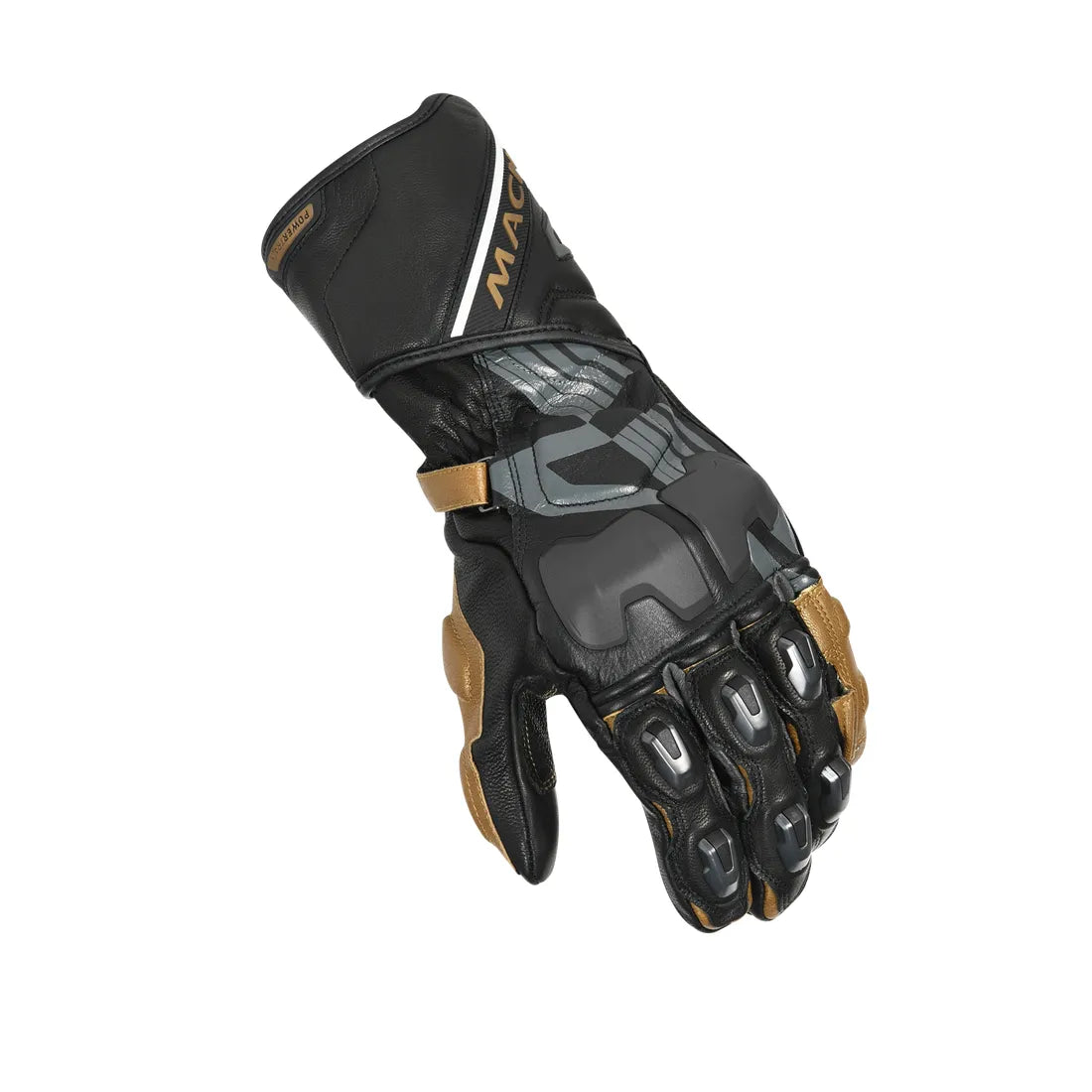 Macna Powertrack Leather Gloves Black / Gold / Dark Grey - FREE UK Shipping, FREE 365 Day Returns | Moto Central